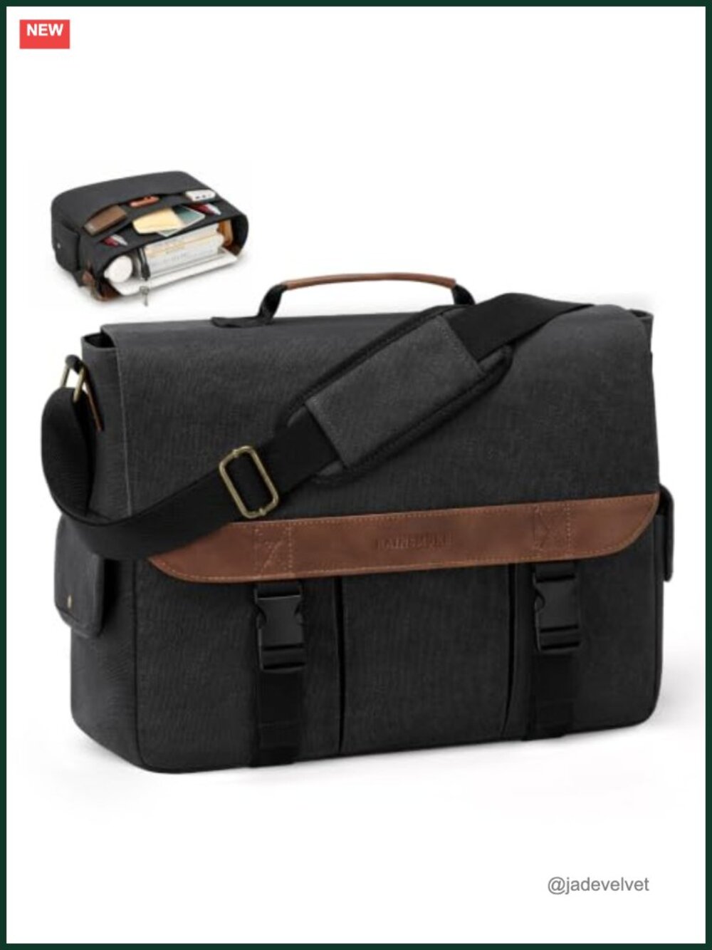 Water Resistant Canvas Messenger Bag Men 15.6 Inch Laptop Bag 21 Pockets